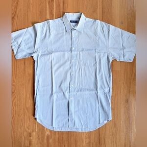 GIEVES & HAWKES Short Sleeve Light blue Shirt gingham embroidery Logo size 43/17